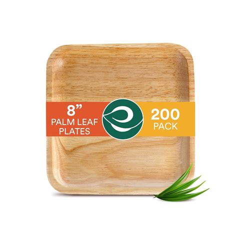 ECO SOUL 100% Compostable 8 Inch Square Palm Leaf Plates [200-Pack] I ...