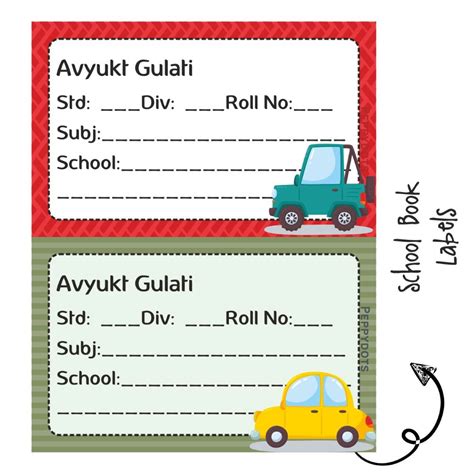 School Book Label - Cute Car – Popup Kids