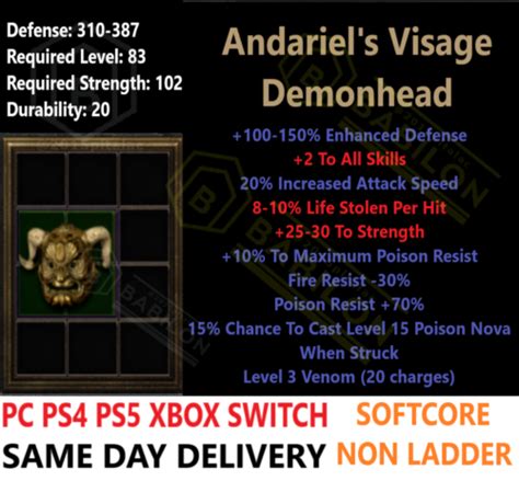 Buy Pc Ps4 Ps5 Xbox Switch Andariel Visage 9-10ll Diablo 2 Resurrected ...