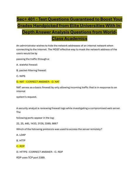 Sec+ 401 Exam Preparation: Practice Questions and Answers | Exams ...