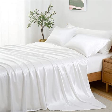 Seasonwood White Sheets Queen Size Soft 1800 Microfiber Satin Sheet Set ...