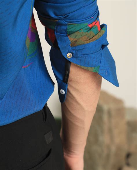 Rare Rabbit Men's Palme Blue Viscose Abstract Print Regular Fit Full S