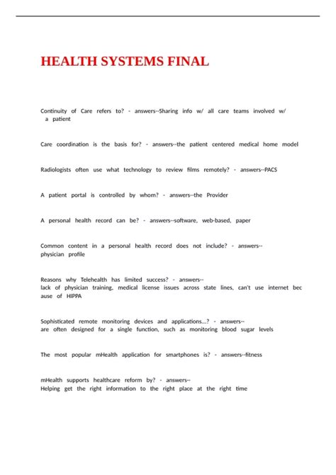 HEALTH SYSTEMS FINAL - HEALTHCARE D546 - Stuvia US