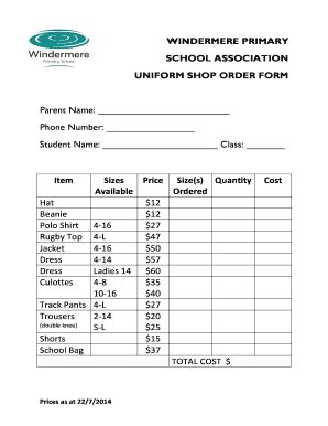 Fillable Online windermereprimary education tas edu WINDERMERE PRIMARY ...