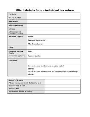 Fillable Online 2017 Individual Income Tax Return Client Details Form ...