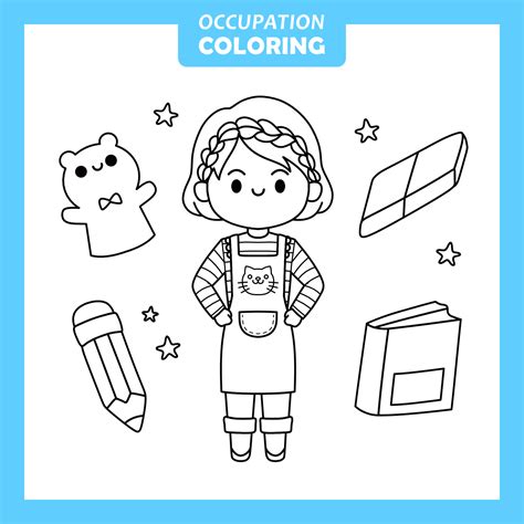 Coloring cute baby animal cartoon with Occupation job Kindergarten Teacher 6537450 Vector Art at ...