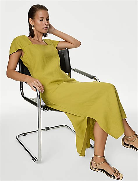 Buy Pure Irish Linen Square Neck Midaxi Dress at Marks & Spencer