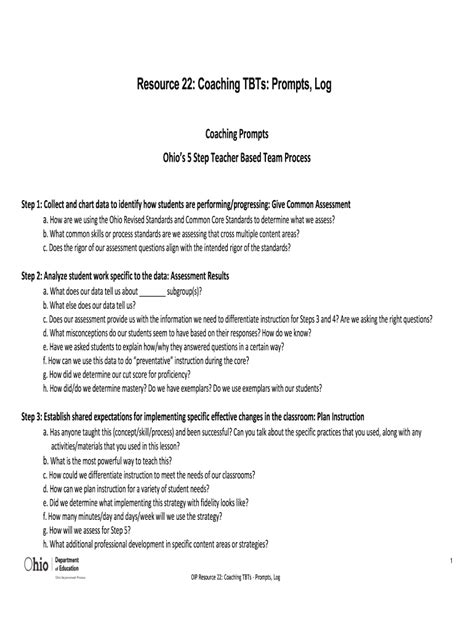 Ohio Coaching TBTs Prompts Log - Blank Fillable Template | Fill Out ...
