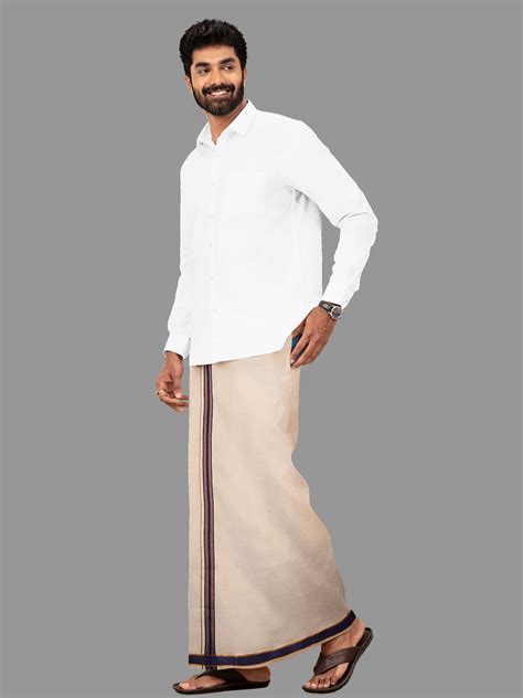 Ramraj Men Tissue Adjustable Pocket Dhoti Blue Fancy Jari Border
