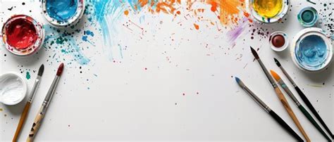 Paintbrush and paint splash on colorful background flat lay composition ...