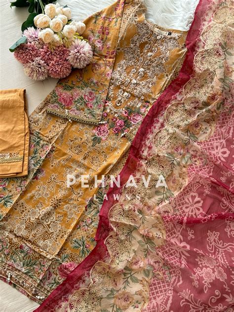 Paki printed suit with embroidered dupatta-3442 – Pehnava Lawns