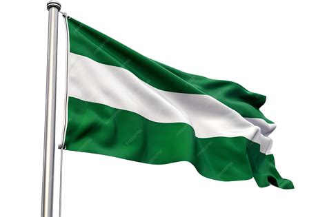 Premium AI Image | Fluttering green and white striped flag on a metal ...