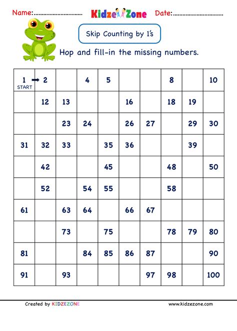 Grade 1 Math Number worksheets - Skip Counting by 1