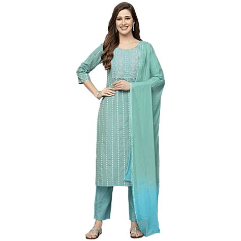 Buy Stylum Green Embroidered Kurta Pant With Dupatta Online at Best ...