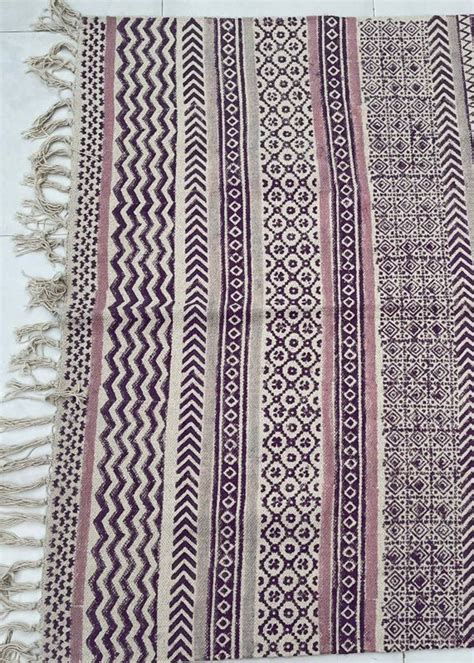 Get Purple Block Printed Cotton Rug at ₹ 2000 | LBB Shop