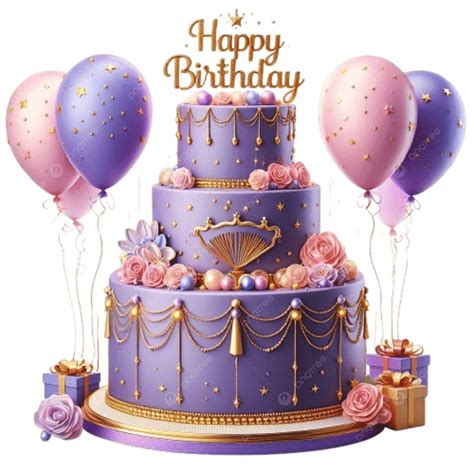 Happy Birthday Cake With Purple Balloons Candles, Happy Birthday Cake ...