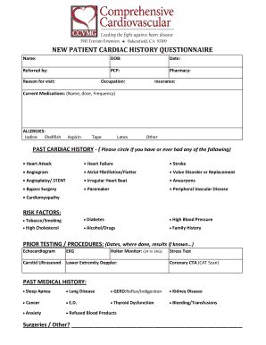 Fillable Online NEW PATIENT CARDIAC HISTORY QUESTIONNAIRE Fax Email ...