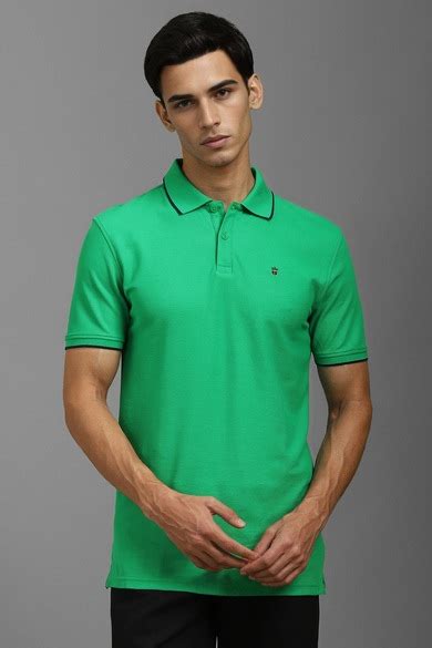 Buy Men Green Solid Polo Neck T-shirt Online - 39735450 | Louis Philippe