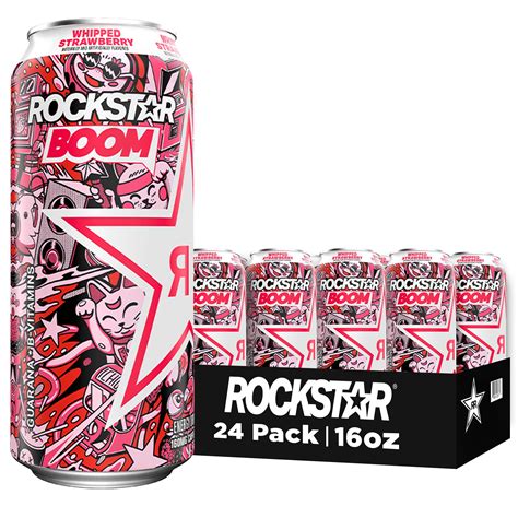 Rockstar BOOM! Whipped & Blended Energy Drink, Strawberry, 16 fl oz, 24 ...