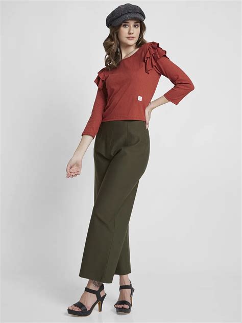 Buy Online|Spykar Women Terracotta Blended Regular Fit Full Sleeve ...