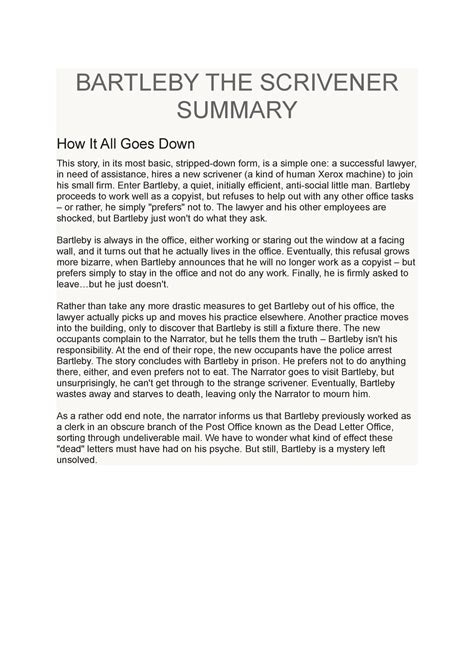 Herman Melville - Bartleby the Scrivener - Short summary - BARTLEBY THE ...