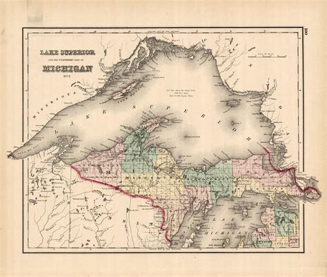 Gray's 1876 Map of Lake Superior and the Northern Part of Michigan No ...