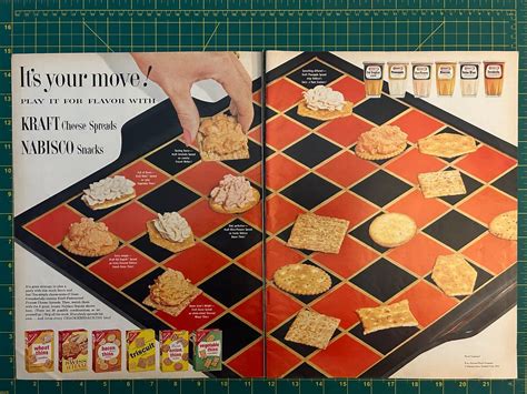 1962 Vintage Kraft Cheese Spreads Nabisco Snack Crackers 2 Page Print ...
