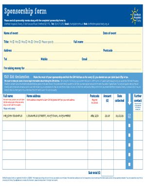 Fillable Online Please send all sponsorship monies along with the ...