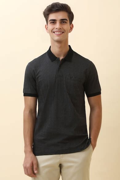 Allen Solly Polo T-Shirts, Men Black Print Polo Neck T-shirt for Men at ...