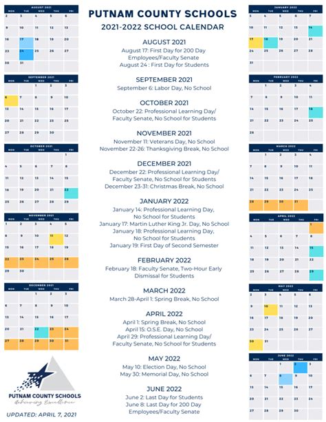 2021-2022 Putnam County Schools Calendar | Poca Elementary School