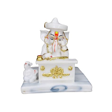 Buy Om BhariPuri Marble Ganesha Idol/Statue Ganesh Sitting Statue Long ...