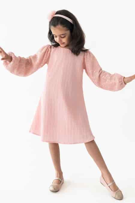 Buy Pink Polyester, Cotton Sequins Misty Shimmer A-line Dress For Girls ...