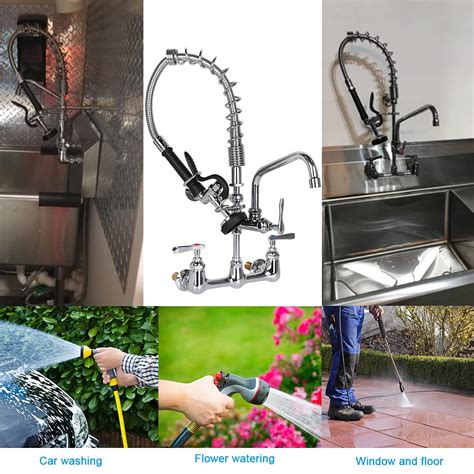 KWODE Wall Mount Commercial Sink Faucet with Pull Down Sprayer 8 Inch ...