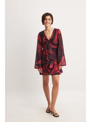 Buy NA-KD Chiffon Tie Front Mini Dress-Print (L) Online