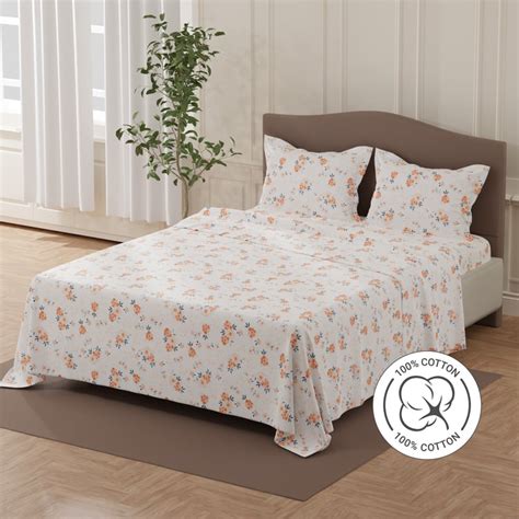 Buy LAYERS Lumina Floret Cotton 140TC Floral Print 3Pcs Queen Bedsheet ...