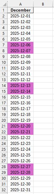 How to Color Weekends in Excel 的图像结果