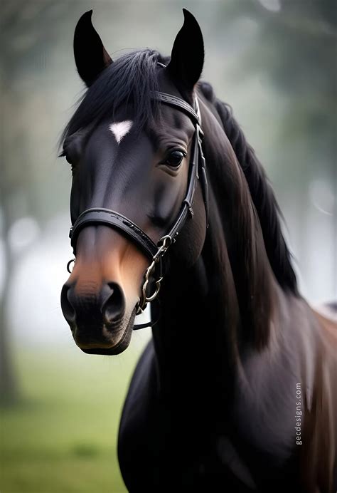 Beautiful black horse, closeup face for mobile wallpaper - GEC Designs