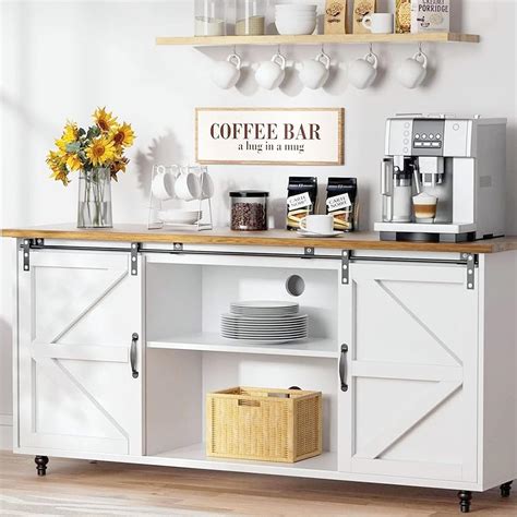 Hombck Farmhouse Coffee Bar Cabinet 58 Buffet Cabinet With Storage ...