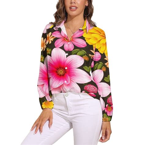 Blouses Women Floral Shirt Autumn Long Sleeve Lapel Tops - Walmart.com