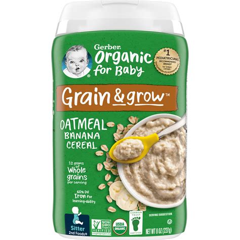 Gerber Baby Cereal Organic 2nd Foods, Grain & Grow, Oatmeal Banana, 8 Ounce (Pack of 6)