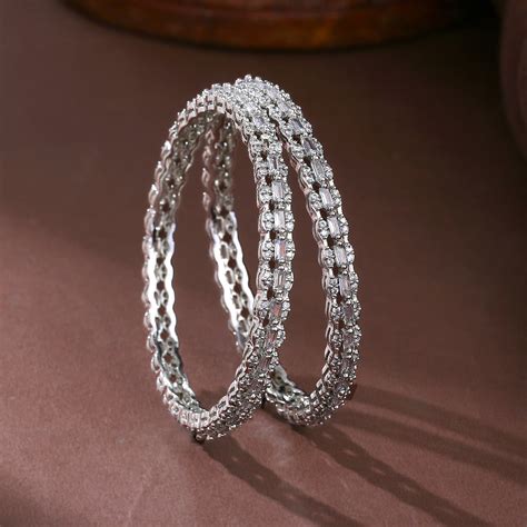 Buy Estele Rhodium Plated CZ Gorgeous Designer Bangles for Women Online