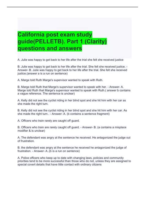 California post exam study guide(PELLETB). Part 1 (Clarity) questions ...