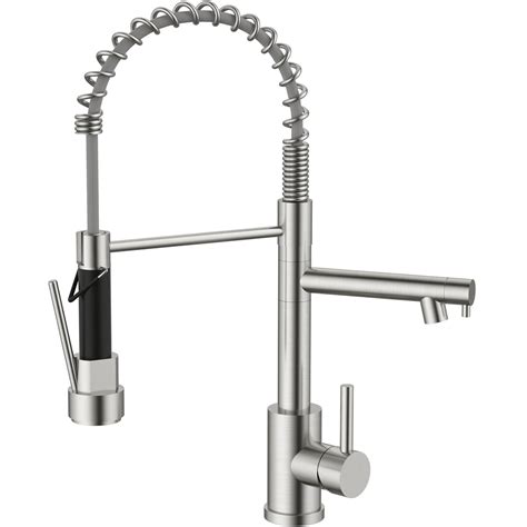 SS304 Kitchen Sink Mixer Faucet - Deck Mounted Spring Hose Tap with Co ...