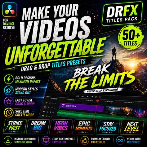 Davinci Resolve Titles Pack DRFX Drag Drop Text Presets Video Editing ...