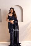 Navy Blue Embellished Sequin Saree – Anuki.in