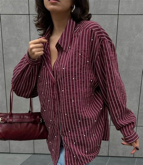 Burgundy Viscose shirt with pearl embellishments – oneinmelon