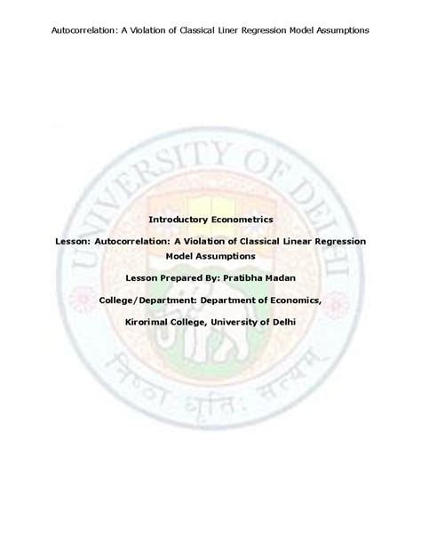 Autocorrelation in Econometrics: ILLL Lesson on Regression Assumptions ...
