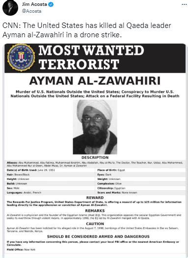 FBI adds "deceased" to profile of Al Qaeda chief Ayman al-Zawahiri ...