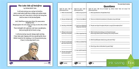 The Lake Isle of Innisfree Differentiated Worksheets