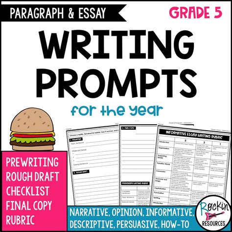 5th Grade Writing Prompts for Paragraph Writing and Essay Writing | Rockin Resources